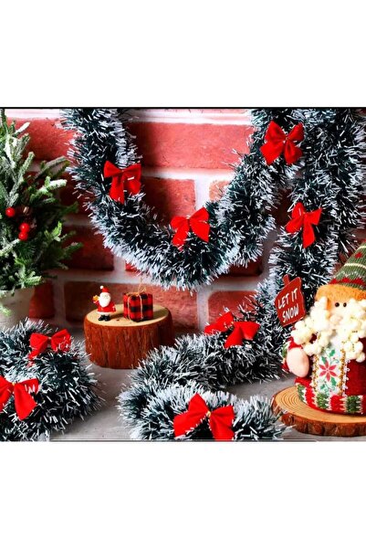 First Choice 1 8-meter Christmas tinsel with white tips, dark green real color with red bows