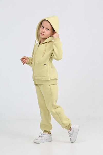 Toontoy Girl's Pocket Detailed Cardigan Tracksuit Set