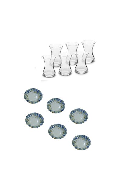 Paşabahçe Zuri Design Porcelain Plate Tea Set for 6 People