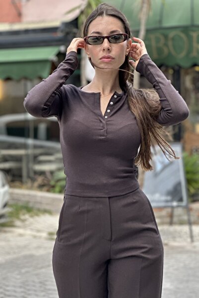 CurcunaShop Kadın Uzun Kollu Çıtçıt Düğmeli Top