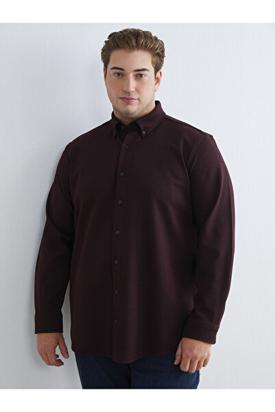 LC Waikiki Burgundy Plus Size Regular Fit Long Sleeve Men's Shirt