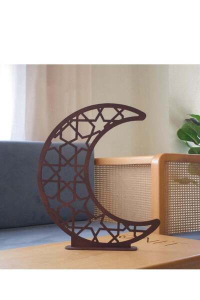 Story of candle رمضان - استاند هلال رمضان خشبي مزخرف باللون البني المميز