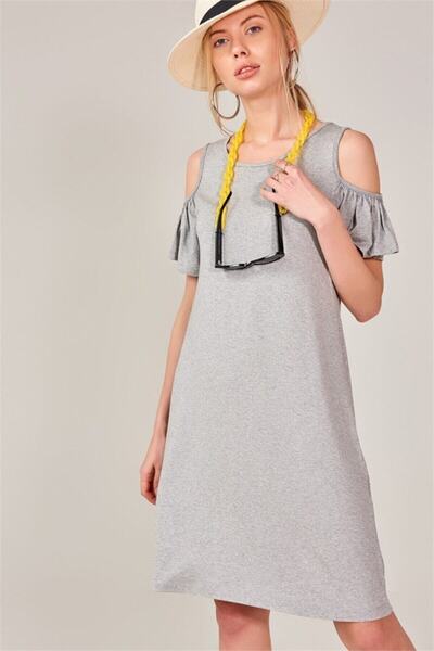 JE-TU Women's Gray Off-The-Shoulder Loose Dress Jt8032