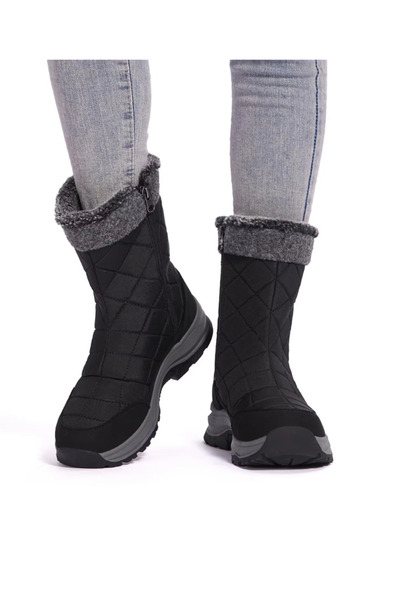 BootyMaxx Women's Waterproof Snow Boots Mid Calf Fur Lined Non-Slip – Black 39