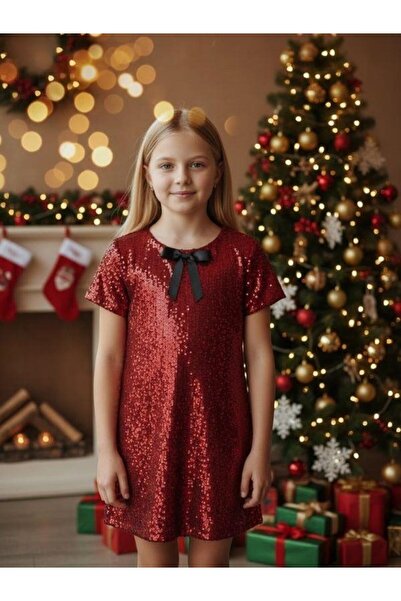 Zekids Girls' Half Sleeve Bow Detail Sequin Dress