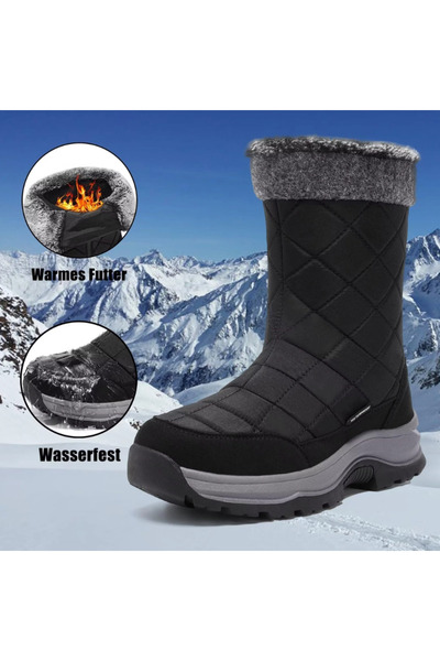 BootyMaxx Women's Waterproof Snow Boots Mid Calf Fur Lined Non-Slip – Black 39