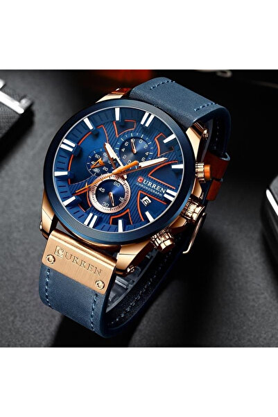 Curren Ceas bărbătesc 8346 – Cronograf sport, Quartz, Curea din piele, Rezistent la apă 3ATM, 49 mm