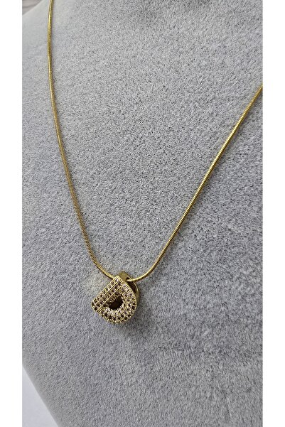 NO NAME Paslanmaz Çelik Gold Renk Zirkon Taşlı Harf Kolye -D- Harfi