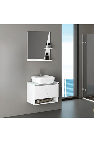 Nplus خزانة حمام مع حوض سيراميك ورف ومرآة