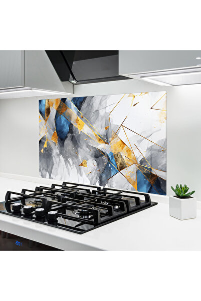 Arthub Panou Sticla Bucatarie, Protectie aragaz, Termorezistent, Abstracte, Abstract Gold Blue Pattern