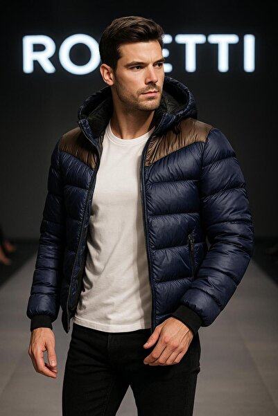 ROLETİ Erkek Kapşonlu Şişme Mont Lacivert