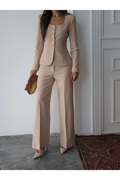 Swass Jane Button Tailored Suit Beige
