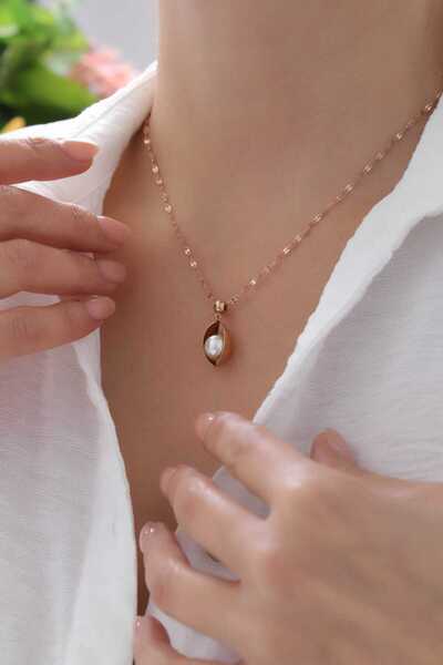 Ayno Rose Zarif İnci Uçlu Çelik Kadın Kolye