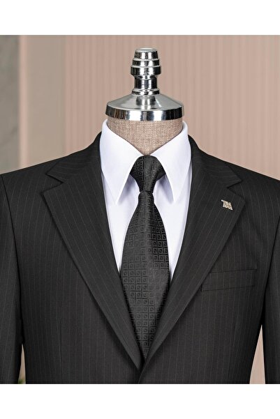 TerziAdemAltun Italian Style S Slim Fit 4 Drop Striped Jacket Pants Suit Black T14410