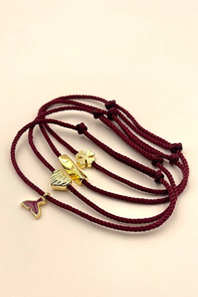 Concept HuBuTU Burgundy Fish Tail Heart Clover Pipe Figured Twisted Rope Bracelet Set (4 Pieces)