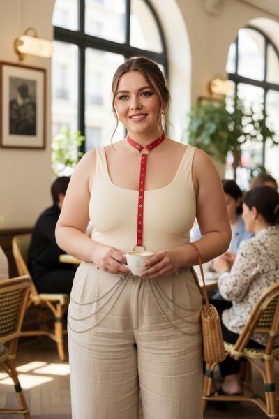 Angels Passion Curea roșie pentru femei de mărime mare, cu detaliu de guler choker, accesoriu pentru corp cu o singură curea