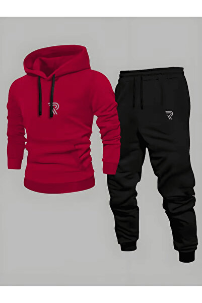 ALEYZA MODA Minimalist Letter'R' Logo Printed Hooded Tracksuit Set