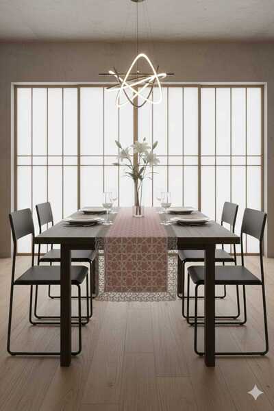 Rona Home Pink Guipure Runner Stylish Lace Dowry Special Design Runner Stylish Living Room Cover Runner