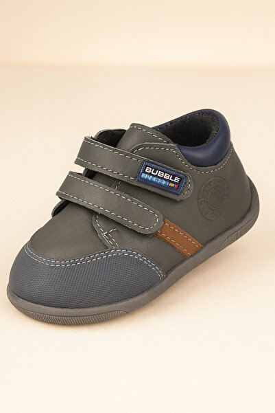 chichiponki Bubble Kids Boys' Genuine Leather Shoes - Children's shoes with Velcro, flexible sole, Grey