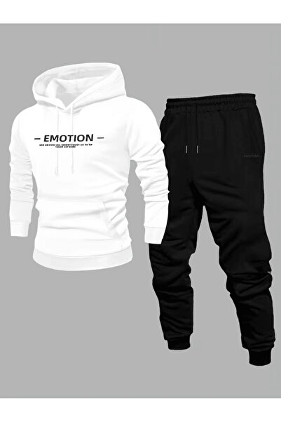 ALEYZA MODA Minimalist Typography Printed Hooded Tracksuit Set