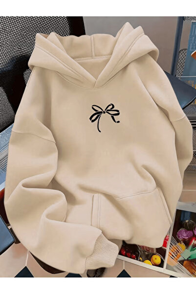 ALEYZA MODA Κομψό φούτερ με κουκούλα και λεπτομέρεια φιόγκου