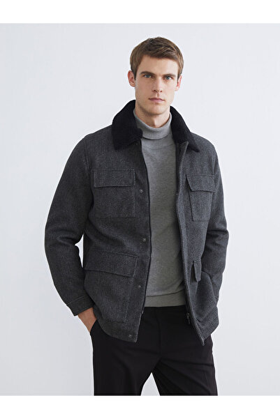 LC Waikiki Standart Kalıp KürkYaka Erkek Kaşe Mont