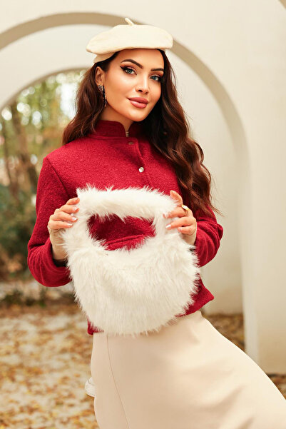 Salih Çelebi Geantă de umăr din blană artificială 18212 - CREAM