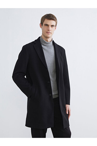 LC Waikiki Black Standard Fit Jacket Collar Men's Cashmere Coat