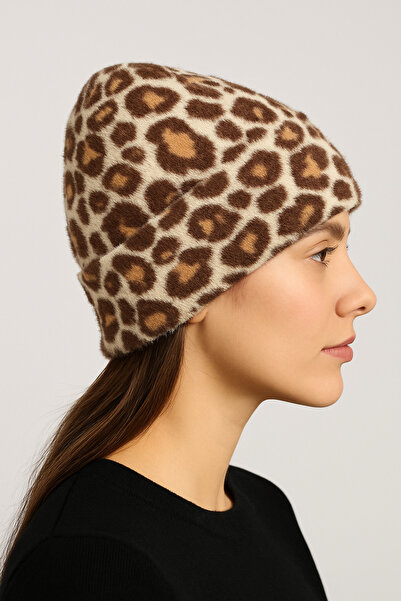 SİSTEM PELUŞ Leopard Pattern Premium Plush Beanie – Winter Elegance