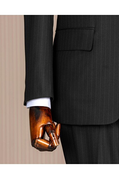 TerziAdemAltun Italian Style S Slim Fit 4 Drop Striped Jacket Pants Suit Black T14410