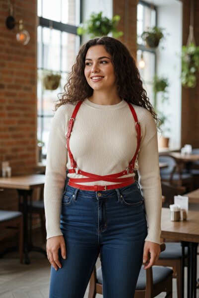 Angels Passion Curea roșie pentru femei, cu detaliu O-ring, bretea crossbody ...