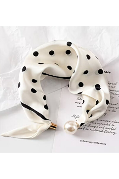 TChic White Shawl with Magnetic Pearls and Black Polka Dots