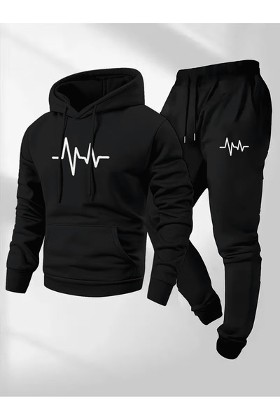 ALEYZA MODA Heartbeat Printed Hooded Tracksuit Set
