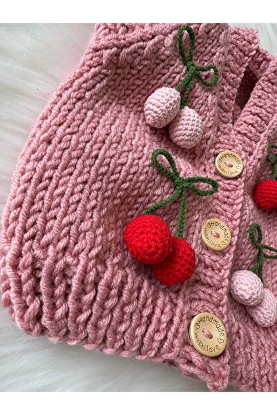 A&D HANDMADE Hand Knitted Cherry Figured Children's Vest