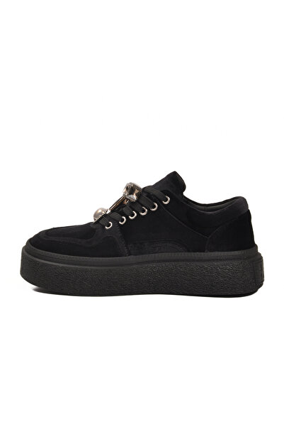 Guja Black Nubuck Lace-Up High Sole Women's Sneaker 25K475 Z
