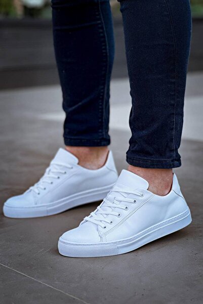 Lucy Shoes حذاء رياضي رجالي يومي من الجلد برباط من YG122 CBT - أبيض