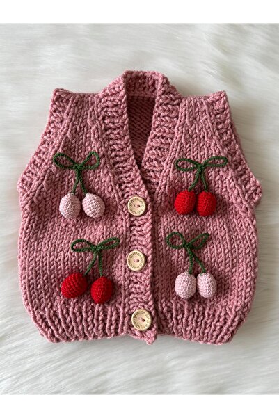 A&D HANDMADE Hand Knitted Cherry Figured Children's Vest