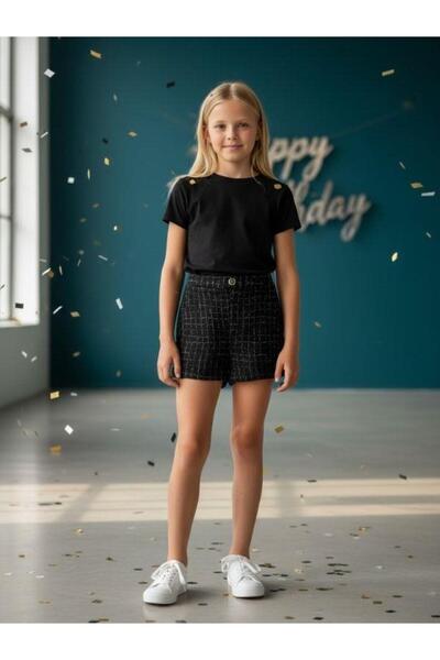 Zekids Girl's Elastic Waist Glitter Tweed Fabric Shorts Skirt