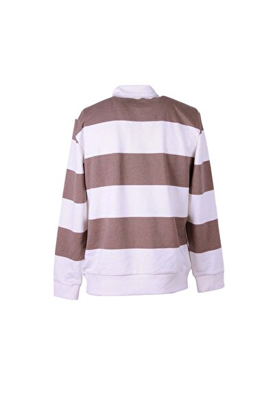 trender Three Thread B Printed Beige Men's Sweatshirt with No Chevron Collar 5790