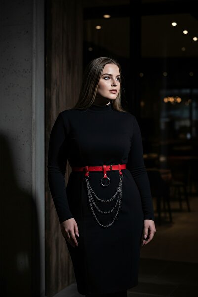 Angels Passion Red Women's Belt with Chain Detail and Ring Buckle Punk Style ...