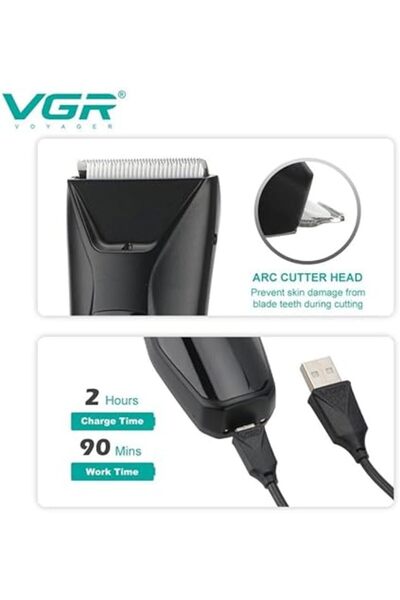VGR The V-938 waterproof men's trimmer comes with 4 combs, an LED flashlight, a charging base, and a travel lock.