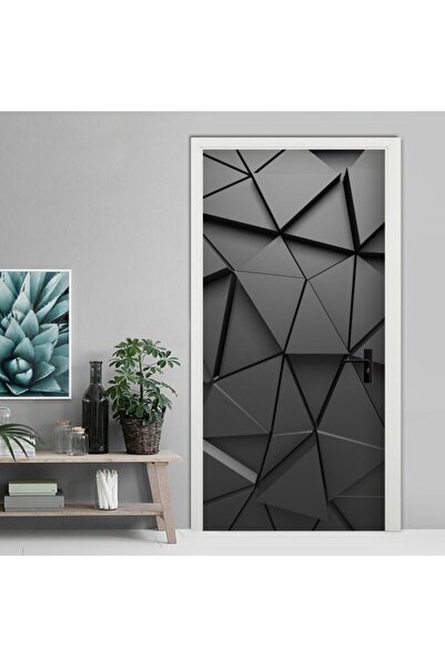Generic Geometric Pattern Door Sticker Grey/Black 50x120centimeter