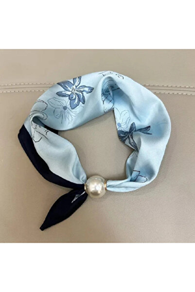 TChic Light Blue Shawl with Magnetic Pearl Flower Pattern