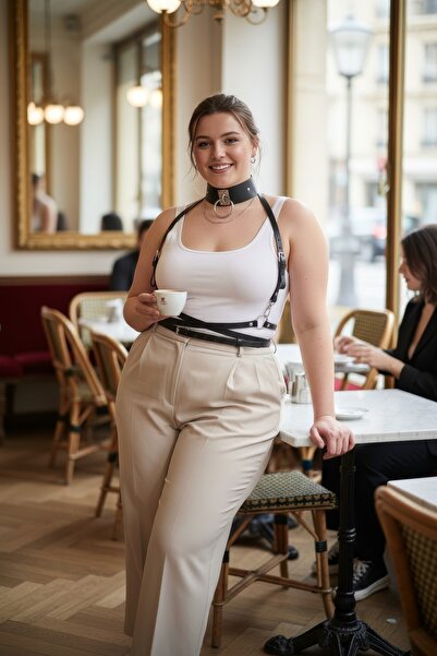 Angels Passion Curea neagră pentru femei de mărime mare, cu cureaua pentru corp, guler choker, cu inele O, curea pentru talie, accesoriu pentru corp