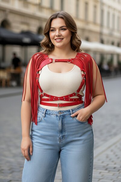 Angels Passion Великий розмір Червоний жіночий пояс Harness з бахромою та зак...