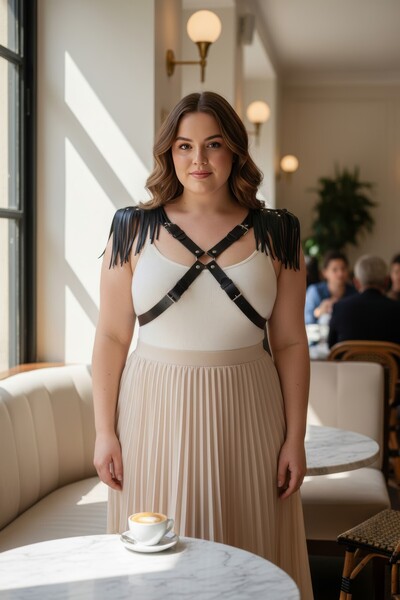 Angels Passion Curea neagră pentru femei de mărime mare, cu ciucuri pe umăr, ...