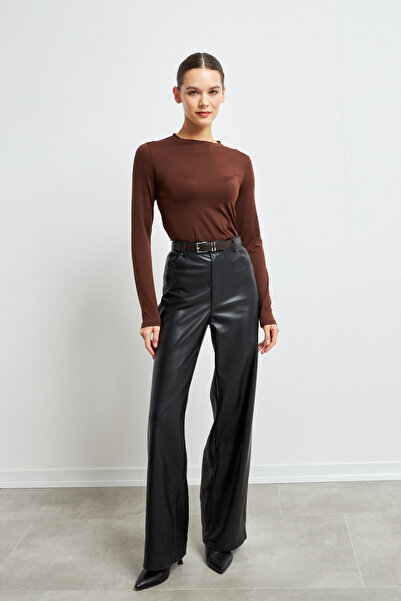 Yefrastore Women's Brown Ultra Soft Stretchy Crew Neck Basic Blouse