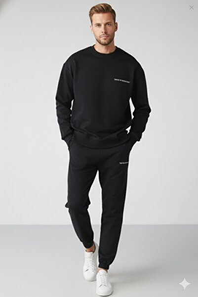 NİCE Men's Cotton Fleece Lined Relaxed Tracksuit Bottom and Top Set