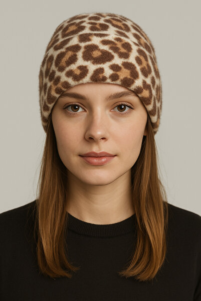 SİSTEM PELUŞ Leopard Pattern Premium Plush Beanie – Winter Elegance
