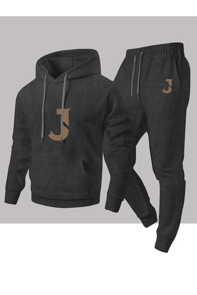 ALEYZA MODA Upper Case Letter'J' Printed Hooded Tracksuit Set